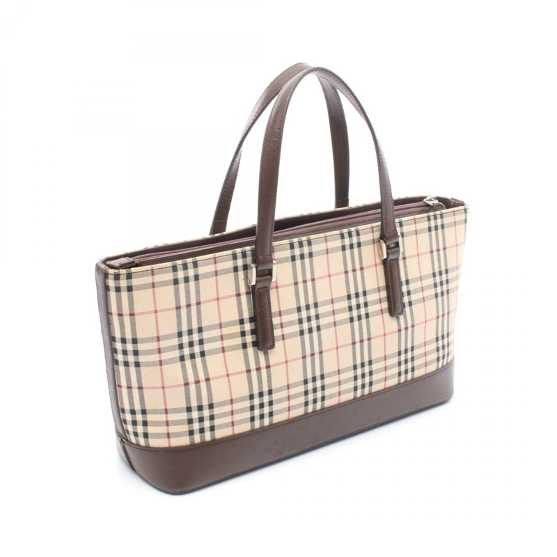 BURBERRY Nova Check 手提包帆布皮革米色棕色二手女士-1
