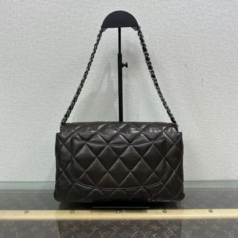 CHANEL 銀扣菱格紋CF肩背斜背風琴包 28*18*5 98新配件塵袋保卡-1