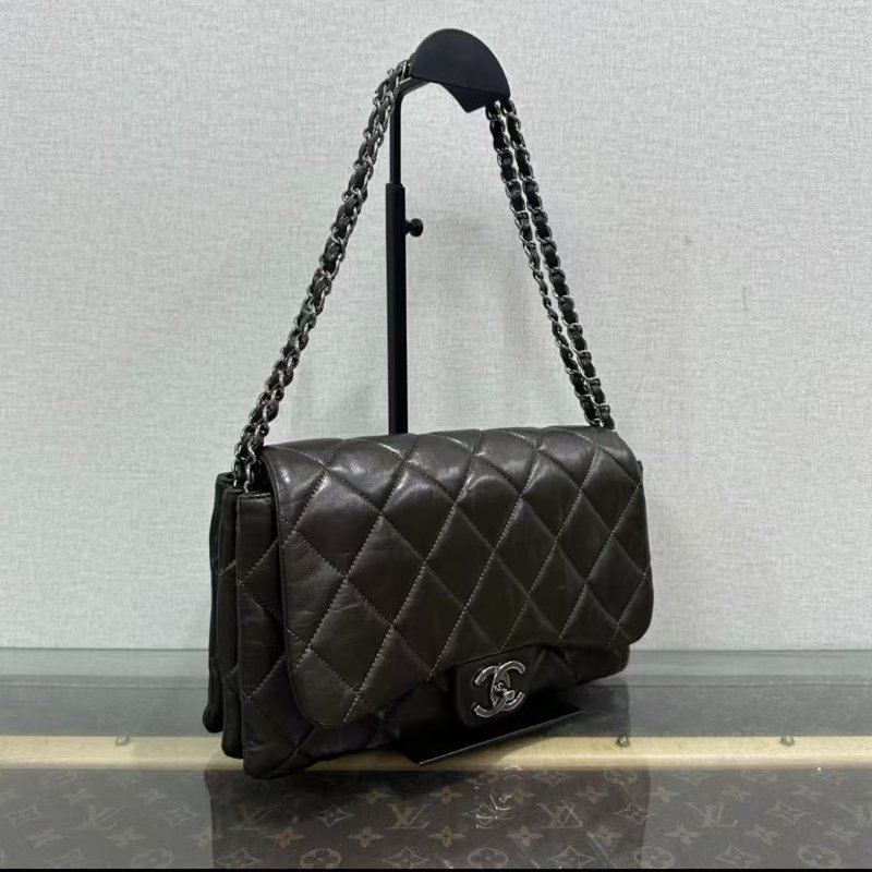 CHANEL 銀扣菱格紋CF肩背斜背風琴包 28*18*5 98新配件塵袋保卡-2