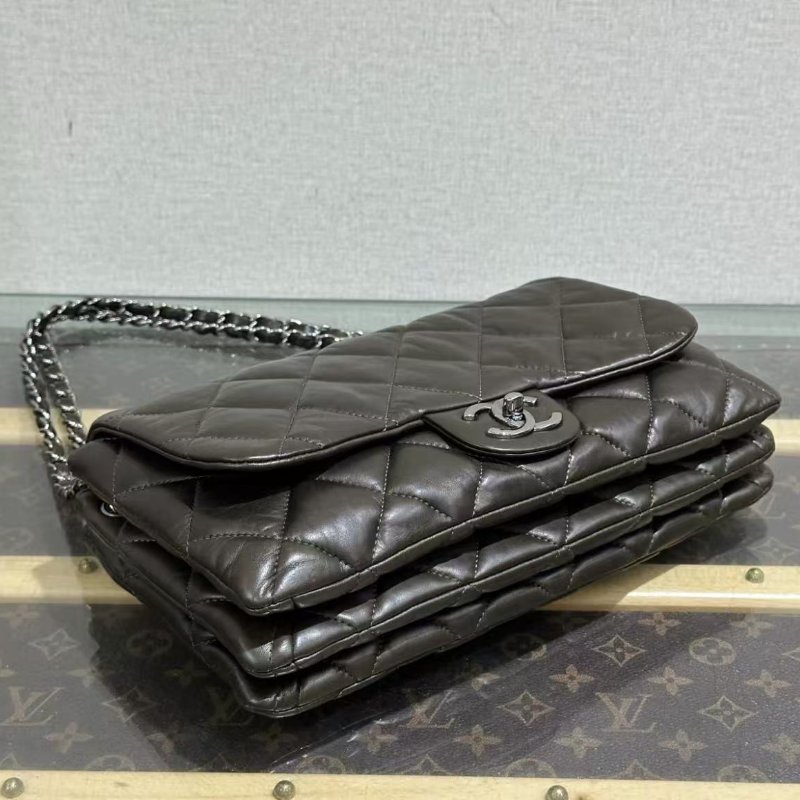 CHANEL 銀扣菱格紋CF肩背斜背風琴包 28*18*5 98新配件塵袋保卡-3
