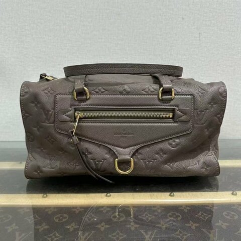 ✨LV 棕色金扣牛皮壓花手提肩背包 33*21*17 98新配件塵袋