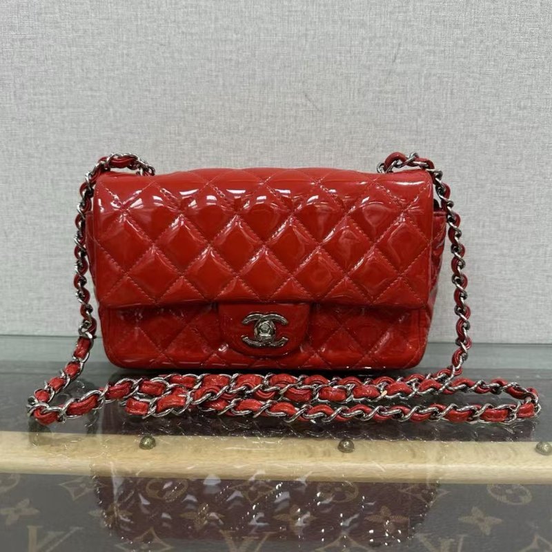 CHANEL 紅銀漆皮cf大mini 20*12 98新配件塵袋-0