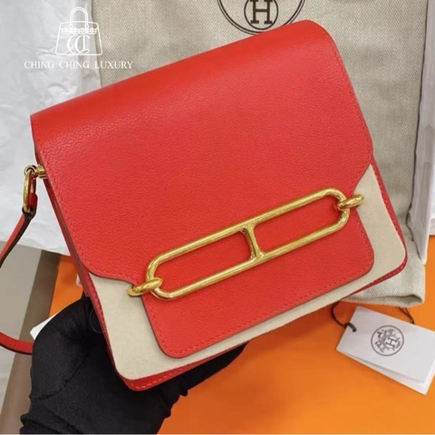 🌟Hermes🌈Mini Roulis 19❤️蕃茄紅色金扣❤️99新🌟evercolor皮🌟