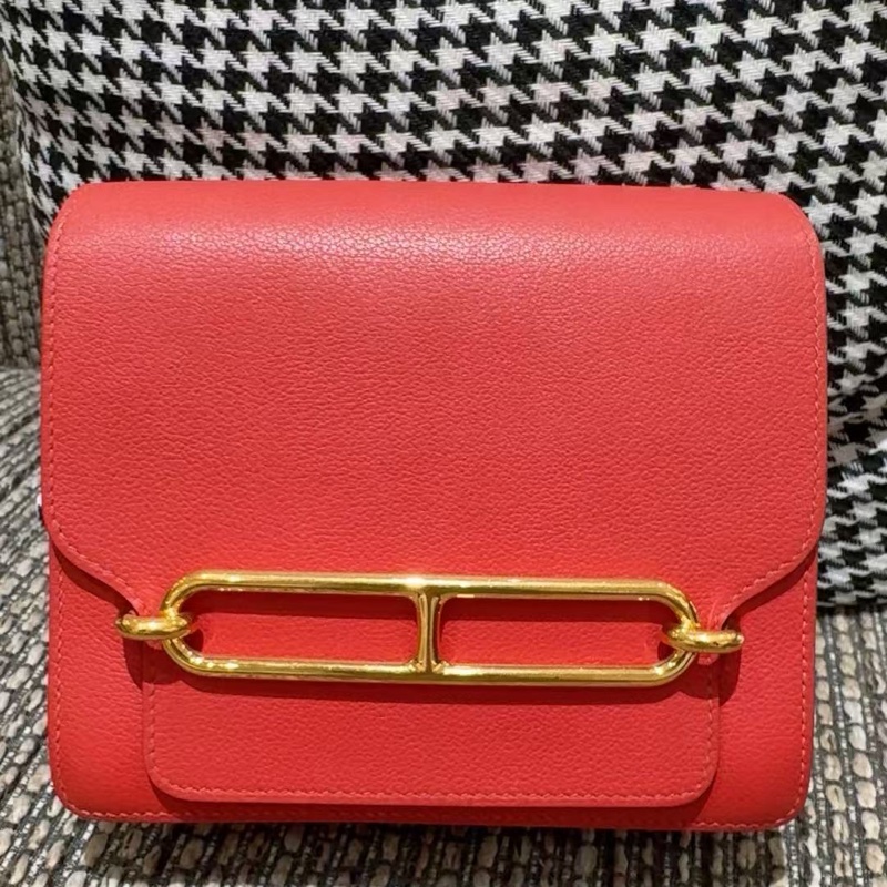 🌟Hermes🌈Mini Roulis 19❤️蕃茄紅色金扣❤️99新🌟evercolor皮🌟-0
