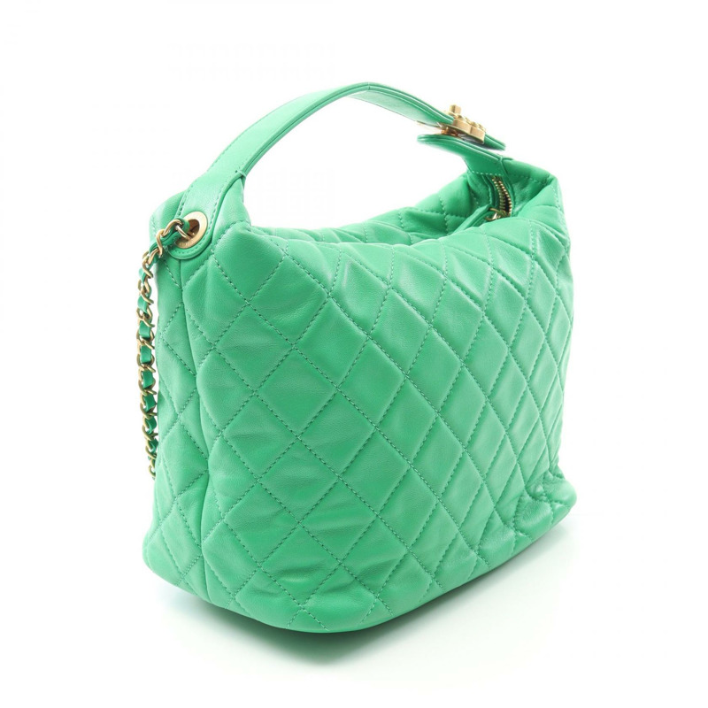 CHANEL Matelasse Hobo 鏈條單肩包 AS1747 羔羊皮 綠色 二手 GHW CC-1