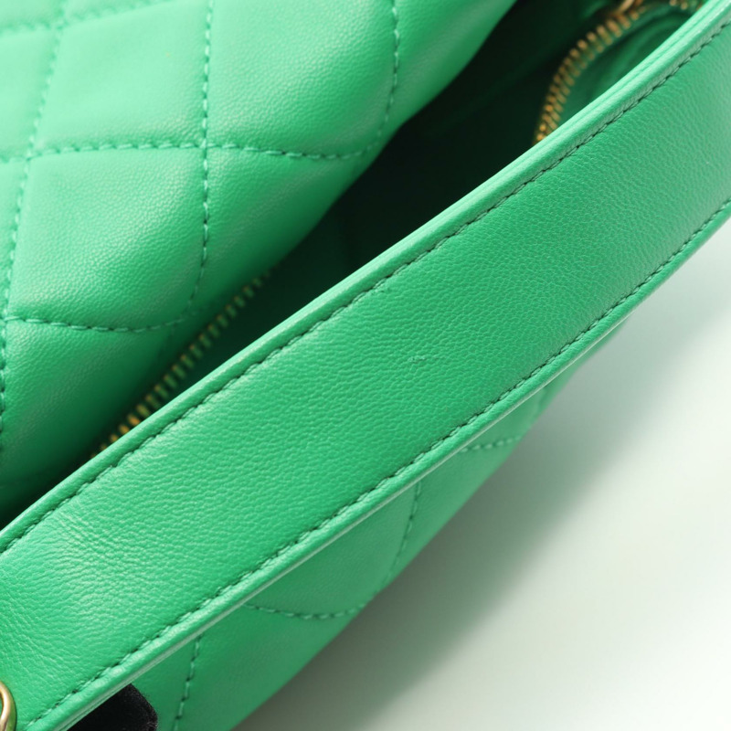 CHANEL Matelasse Hobo 鏈條單肩包 AS1747 羔羊皮 綠色 二手 GHW CC-5