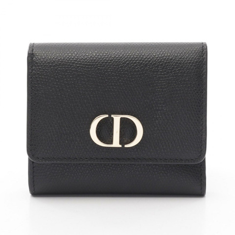 Christian Dior 30 MONTAIGNE LOTUS 三折小皮夾 皮夾 皮革 黑色 CD