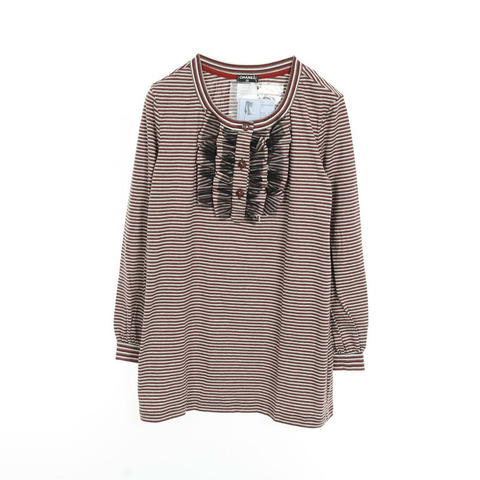 CHANEL 荷葉邊 T 卹 P42072K03211 棉白色波爾多紅色二手女款 42 碼