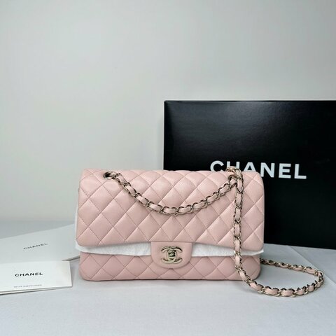 CHANEL 淡粉荔枝牛Coco 25口蓋包