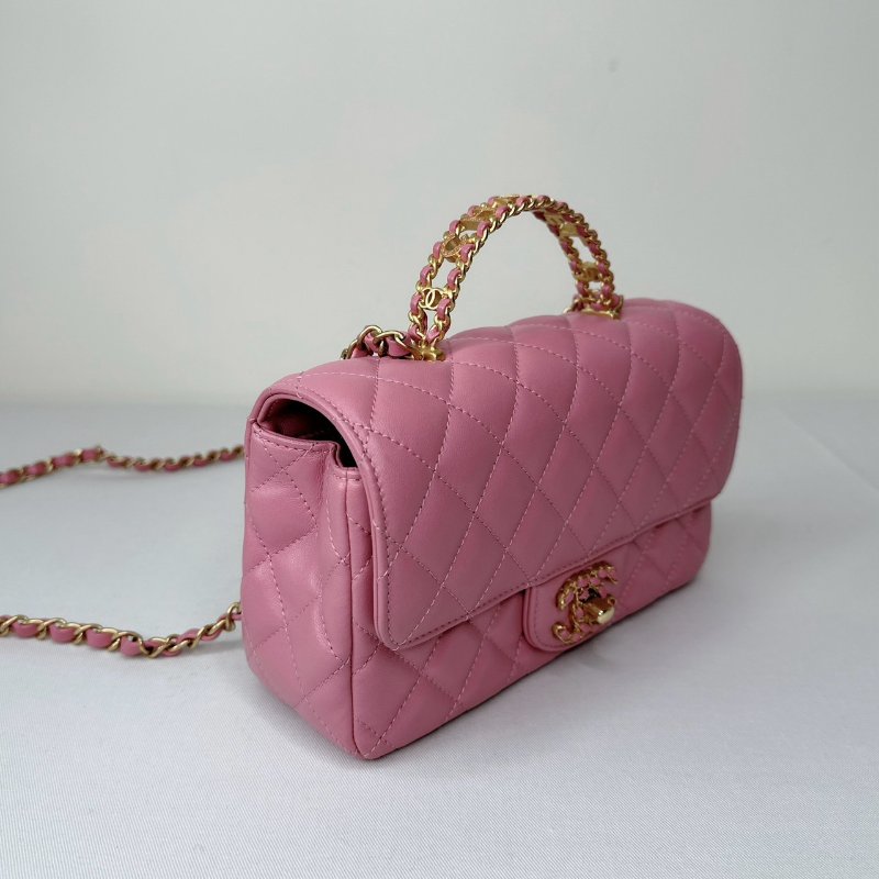 CHANEL 24C粉鑽字母手柄大mini鏈包-3