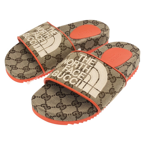 GUCCI 涼鞋 平底 679947 帆布 米色 二手 女款 34 碼