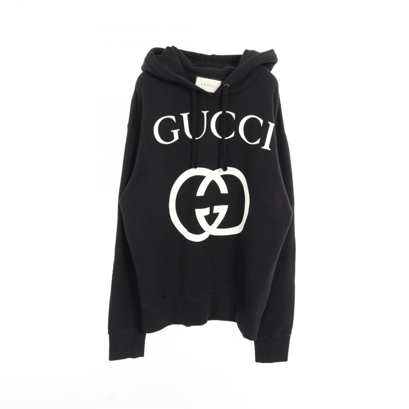 GUCCI 互扣式 G 連帽衫 475374 純棉 黑白 二手 男款 S 碼 logo-0