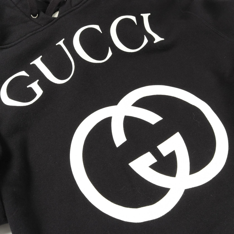 GUCCI 互扣式 G 連帽衫 475374 純棉 黑白 二手 男款 S 碼 logo-8