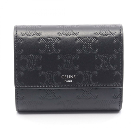 CELINE 小號三折皮夾 皮革 黑色 二手 女士 標誌