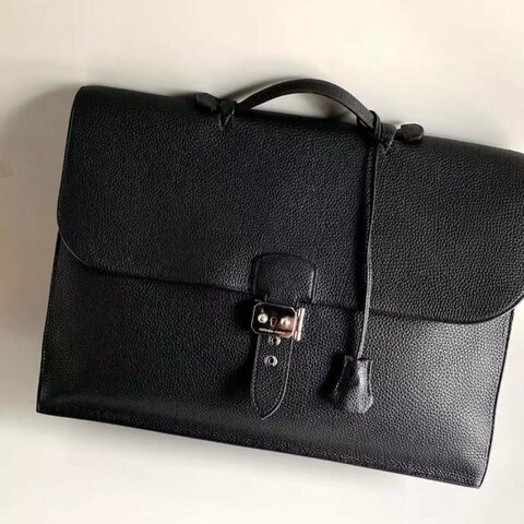 hermes sac a depeches 41男款黑銀商務手提公事包 40*31*13 98新 配件鑰匙塵袋