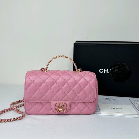 CHANEL 24C粉鑽字母手柄大mini鏈包