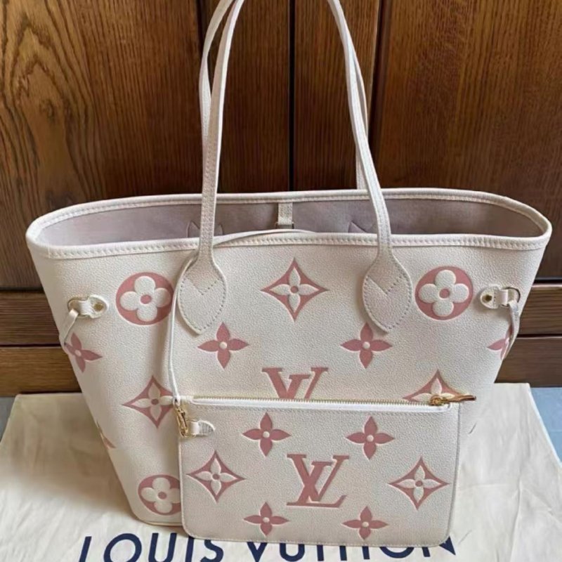 Lv neverfull 草莓牛奶 中號托特包 全新帶膜 配件塵袋盒子-3
