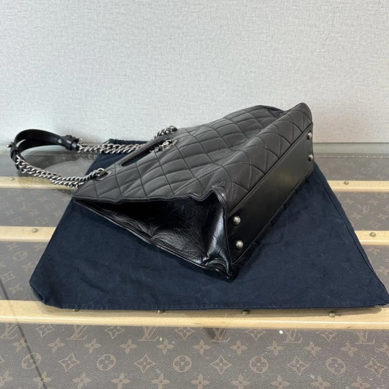 CHANEL 黑銀油蠟皮孟買手提肩背包 29*27*12 98新配件:塵袋-4