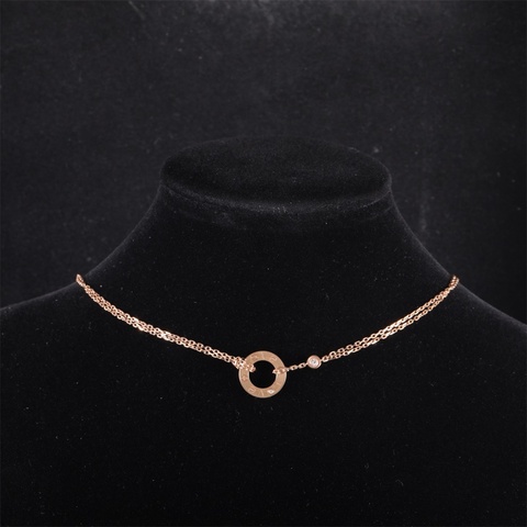 CARTIER(卡地亞) LOVE 18K金 小餅 鑲嵌2顆鑽石項鏈 18K玫瑰金