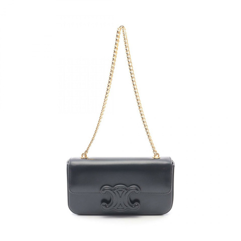 CELINE Cuir Triomphe 鏈條單肩包 199243 皮革 黑色 二手 女款 GHW