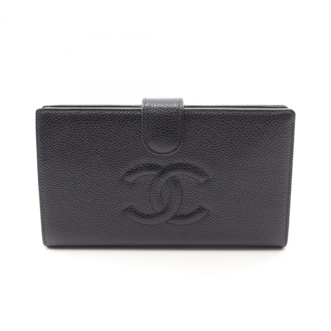CHANEL COCO Mark 雙折皮夾 A13498 粒面小牛皮 黑 二手 GHW CC