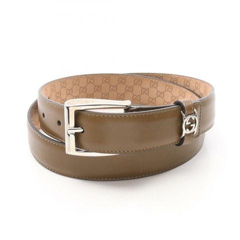 GUCCI GG Monogram Vitello Classico 腰帶 268243 皮革 卡其色 銀色 二手 男士