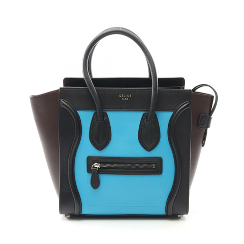 CELINE Luggage 微型購物手提包 167793 皮革 黑色 藍色 二手 女士