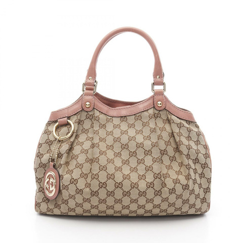 GUCCI Sukey 托特包 手袋 211944 帆布皮革 米色棕色粉紅色 二手女款
