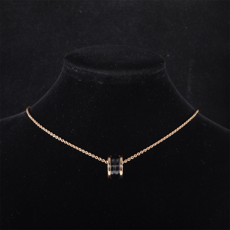 BVLGARI(寶格麗) B.ZERO1 彈簧項鏈 三環扣 18K玫瑰金/黑陶瓷 項鏈 玫瑰金-0