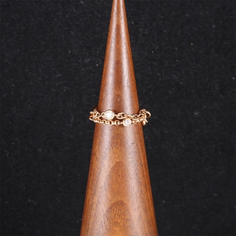 HERMES(愛馬仕)  18K玫瑰金 鑽石 玫瑰金 豬鼻子 雙層鏈條 帶鑽 戒指 18K