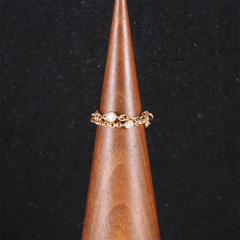 HERMES(愛馬仕) 18K玫瑰金 鑽石 玫瑰金 豬鼻子 雙層鏈條 帶鑽 戒指 18K-0