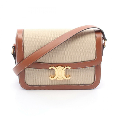 CELINE 經典 Triomphe 肩背包 191242BGI 帆布皮革米棕色二手