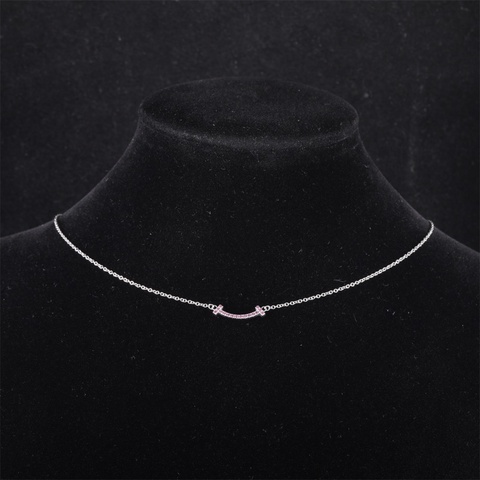 TIFFANY&CO(蒂芙尼) Tiffany T 微笑項鏈 mini 滿鑽 18k白金 18K白金/鑽石 項鏈 白金 粉鑽