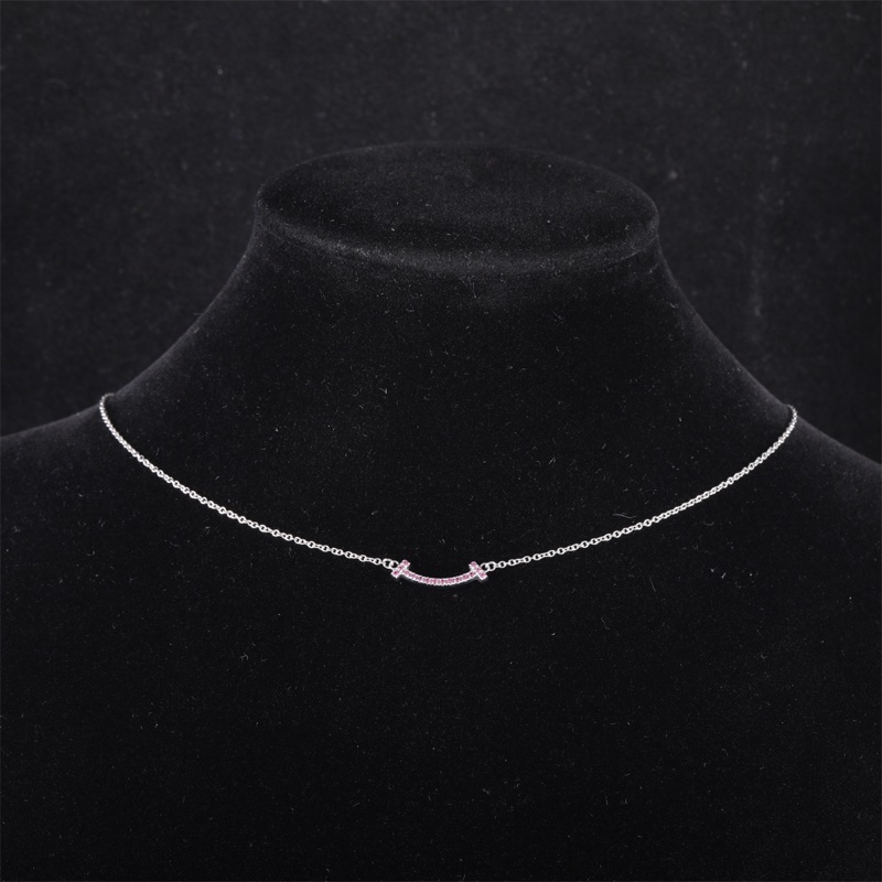 TIFFANY&CO(蒂芙尼) Tiffany T 微笑項鏈 mini 滿鑽 18k白金 18K白金/鑽石 項鏈 白金 粉鑽-0