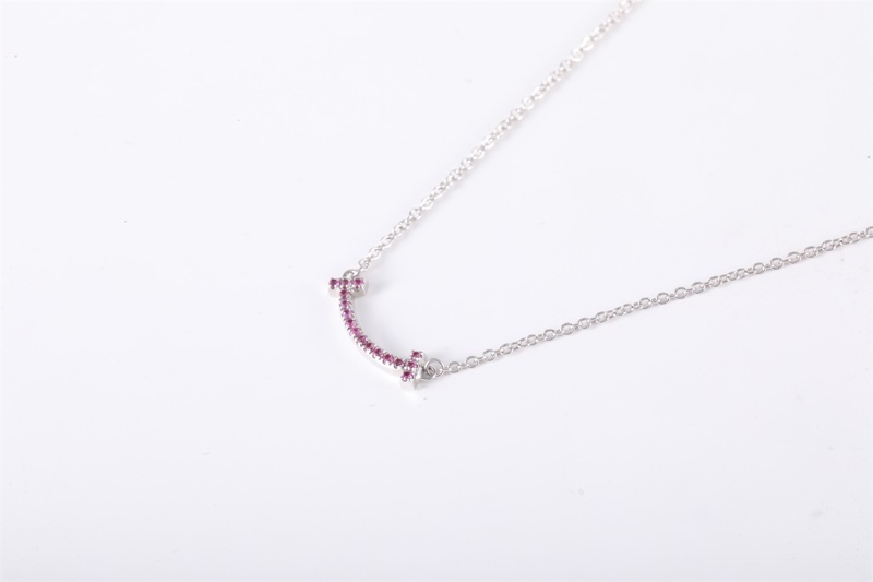 TIFFANY&CO(蒂芙尼) Tiffany T 微笑項鏈 mini 滿鑽 18k白金 18K白金/鑽石 項鏈 白金 粉鑽-1