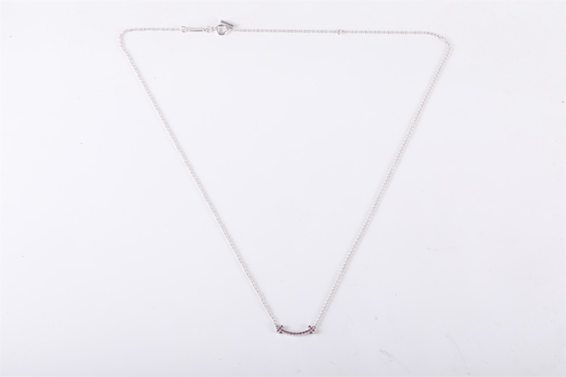 TIFFANY&CO(蒂芙尼) Tiffany T 微笑項鏈 mini 滿鑽 18k白金 18K白金/鑽石 項鏈 白金 粉鑽-5