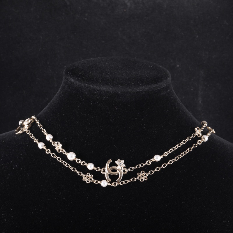 CHANEL(香奈兒) 合金 雙層中國結水鑽珍珠毛衣鏈-0