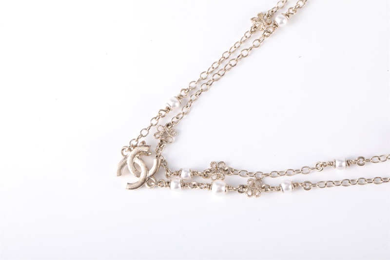 CHANEL(香奈兒) 合金 雙層中國結水鑽珍珠毛衣鏈-1