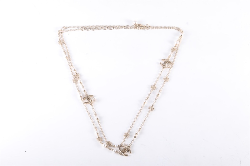 CHANEL(香奈兒) 合金 雙層中國結水鑽珍珠毛衣鏈-5