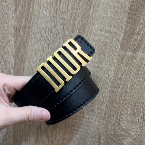 Dior 黑牛皮霧金釦皮帶