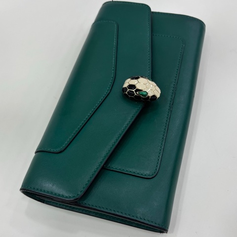 BVLGARI 寶格麗Serpenti Forever 系列 蛇頭錢包 最經典的顏色祖母綠 夾層拉鏈袋 可diy成鏈條包