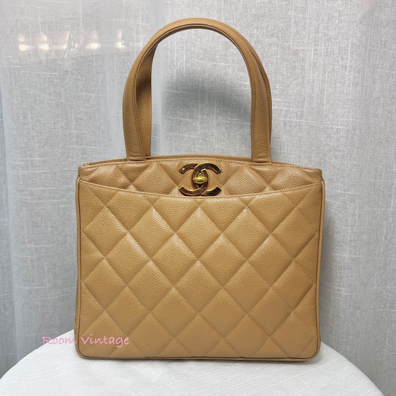 Chanel Vintage Beige Caviar Bag-0