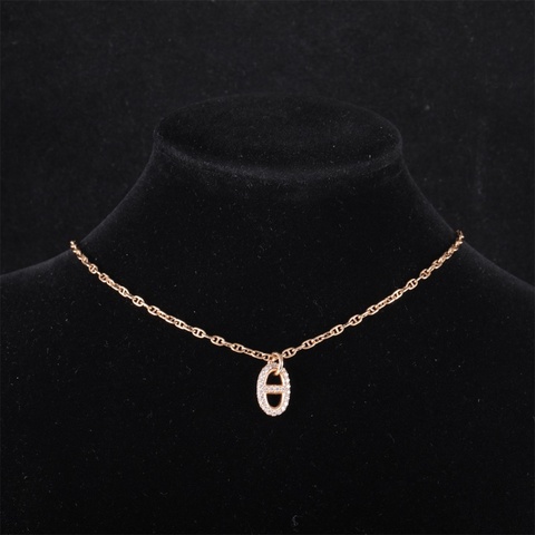 HERMES(愛馬仕)  18K玫瑰金 鑽石 玫瑰金 O Maillon 豬鼻子 18K金 滿鑽 項鏈 18K