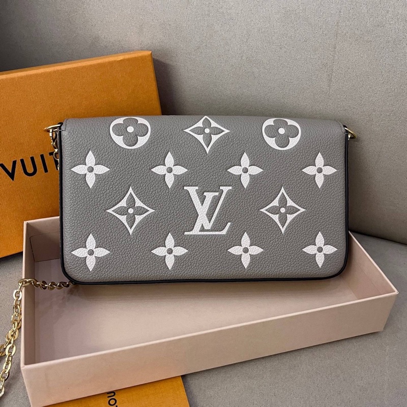 LV路易威登 Felicie Pochette 大象灰壓花皮革三合一鏈條包 芯片款-1