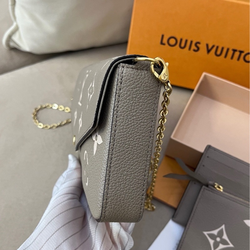 LV路易威登 Felicie Pochette 大象灰壓花皮革三合一鏈條包 芯片款-2