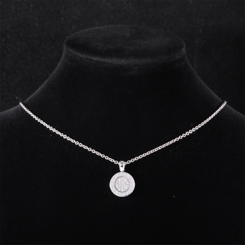 BVLGARI(寶格麗) 18K白金 鑽石 白金 BVLGARI 小圓餅 滿鑽 項鏈 18K