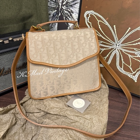 Dior Trotter Vintage 2way Kelly Bag，迪奧中古奶茶色老花手提包/斜挎包