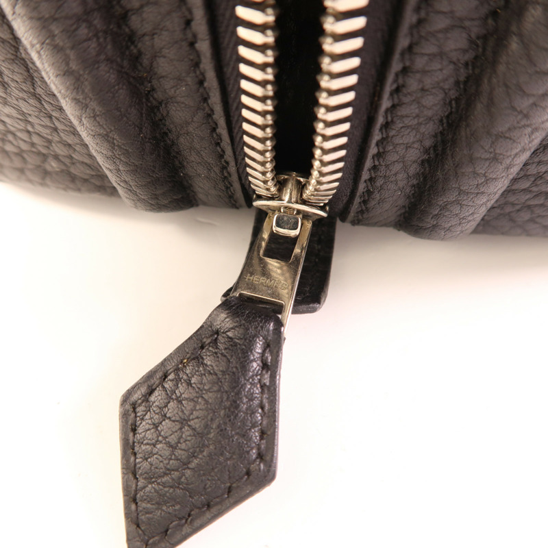 HERMES Fjord皮革Sack Amvie 36銀扣手挽袋Noir-8
