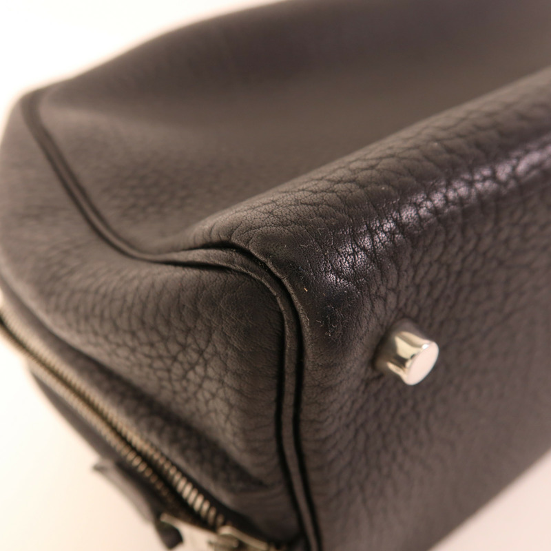HERMES Fjord皮革Sack Amvie 36銀扣手挽袋Noir-10