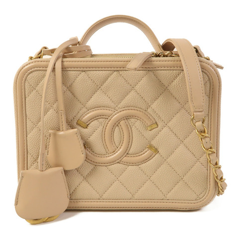 CHANEL 牛皮皮革Vanity Case金扣手挽肩背兩用袋